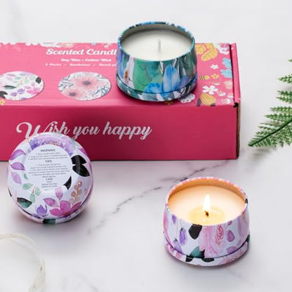 Hausware 3 Pack Scented Candles, 2.5 oz Aromatherapy Candles with Floral Scents,Soy Candles Set with 72H Burning Time,Ideal Gift for Women(Magnolia+Jasmine+Rose) - color: Magnolia+Jasmine+Rose