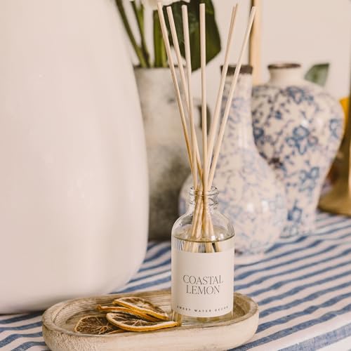Sweet Water Decor Coastal Lemon Clear Reed Diffuser – Room Decor Aesthetic with Long-Lasting Premium Fragrance of Lemon, Sea Salt, Jasmine & Driftwood for 4 Months – Ideal for Home Décor - style: Coastal Lemon