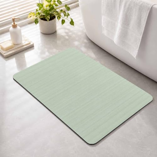 Sage Green Thin Lines Bath Stone Mat, Super Absorbent Diatomite Shower Mat, Modern Striped Minimalist Quick Drying Non-Slip Stone Mats for Bathroom Kitchen Counter Easy to Clean 16 x 24 Inch - color: Sage, size: 1'4" x 2' (Rectangular)