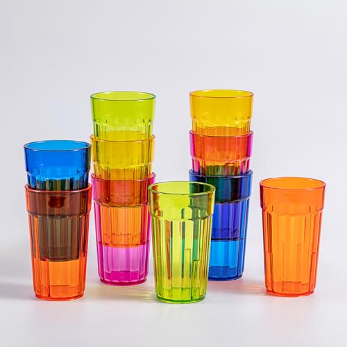 Honla 10 oz Highball Glasses,Set of 10 Small Plastic Drinking Glasses Cups | Reusable,Unbreakable,Dishwasher Safe,Water Juice Tumblers in 5 Assorted Colors