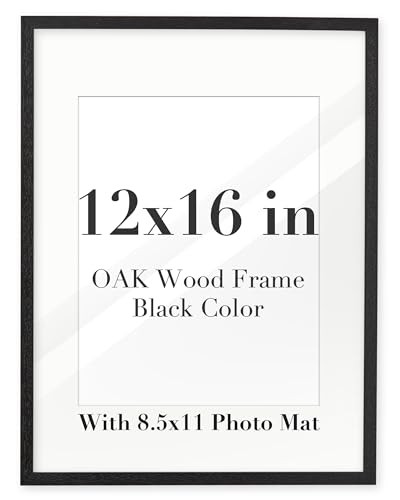 EcoHest 12x16 in Black Solid Oak Wood Narrow Border Wall Picture Frame | Photo Frame with 8.5x11 Mat, Acrylic Front, Thick Backboard, Minimalist Photo Poster Display for Bedroom, Living Room, 1Pack - color: Black With Mat, size: 16"L x 12"W 1Pack