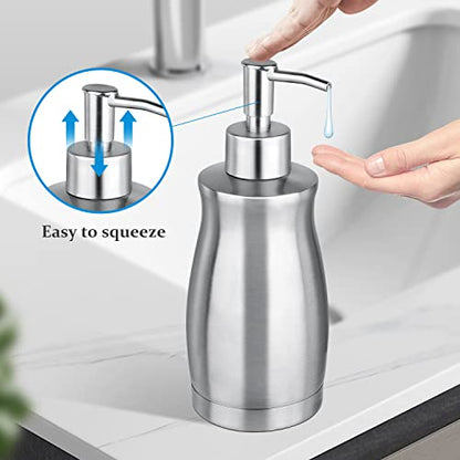Soap Dispenser Stainless Steel - Brushed Nickel Pump Dispenser Bottle Refillable Liquid Hand Dish Soap Dispenser for Bathroom, Kitchen, Countertop, Silver (13.5 Oz / 400ML) - color: Curved-silver