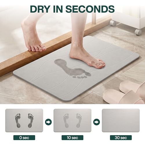 Extra Large Stone Bath Mat 32 x 20 Inch | Quick Dry Diatomaceous Earth Bath Mat | Includes Anti Slip Pad & Restoration Kit - A Quick Dry Bath Mat & Cleaner Alternative to Fabric | Light Gray XL