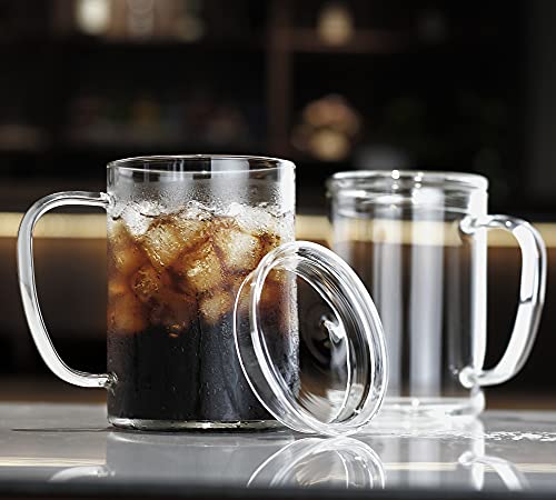 LUXU Glass Coffee Mugs (Set of 2),27oz Large Glass Coffee Cups Clear Glass Tea Cups Overnight Oats Containers with Glass Lid,Cute Coffee Bar Accessories,Iced Coffee Glasses for Latte,Cereal,Yogur - style: 27 oz large coffee mugs