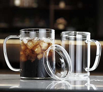 LUXU Glass Coffee Mugs (Set of 2),27oz Large Glass Coffee Cups Clear Glass Tea Cups Overnight Oats Containers with Glass Lid,Cute Coffee Bar Accessories,Iced Coffee Glasses for Latte,Cereal,Yogur - style: 27 oz large coffee mugs