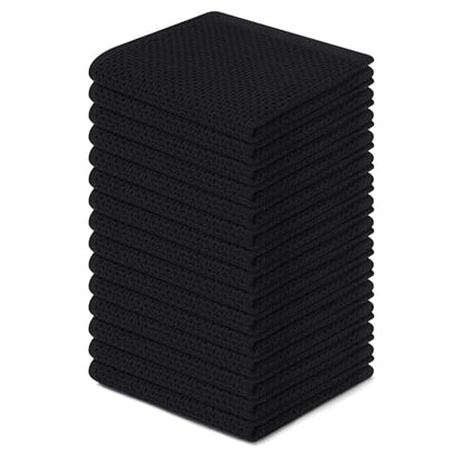 Homaxy 100% Cotton Waffle Weave Kitchen Dish Cloths 15-Pack, Black | 12 x 12 Inches, Ultra Soft Absorbent Dish Towels, Quick Drying Dish Rags with Hanging Loop - color: Black, size: 12 x 12 - 15 Pack