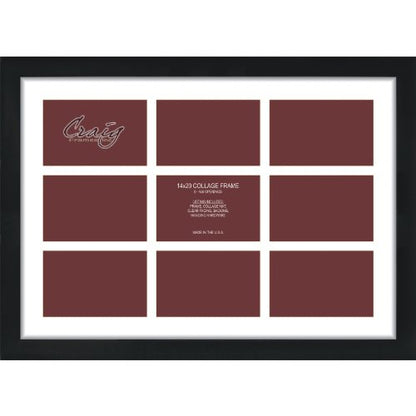 Craig Frames Contemporary, 14x20 Black Picture Frame with White Collage Mat, 9 Openings for 4x6 Prints - color: 4x6 9-Opening - 1" Border