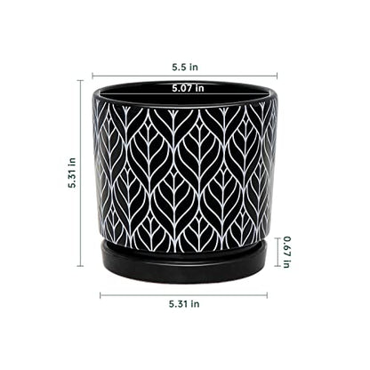 Flower Pots,5.5 Inch Black Ceramic Planters with Drainage Hole Set of 4 | Geometry Pots for Plants | Indoor Cylinder Plant Pots with Saucer | Cactus Succulent Pots | Outdoor Garden Pots | Garden Pots - color: Black