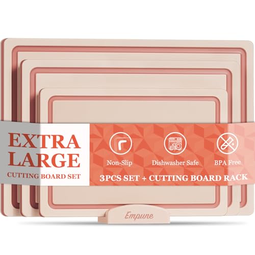 Empune 3-Piece Plastic Cutting Boards for Kitchen - Thick & Non-Slip Chopping Board Set with Juice Grooves, Dishwasher Safe, BPA Free, Includes Large & Small Sizes, Pink - color: Pink
