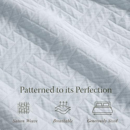 Threadmill Cotton Queen Coverlet Blanket, Jacquard, Light Blue, 90x92 | 100% Cotton, Jacquard Pattern, 90x92 in, Breathable, All-Season, Lightweight, OEKO-TEX Certified, Machine Washable - color: Classic Light Blue, size: Queen / Full