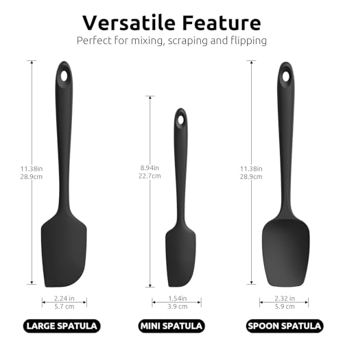 U-Taste 600ºF Heat Resistant Food Grade Silicone Spatula Set of 3, and 480℉ Heat-Resistant Food-Grade Non-Stick Firm Cooking Tong 9 inch (Black)