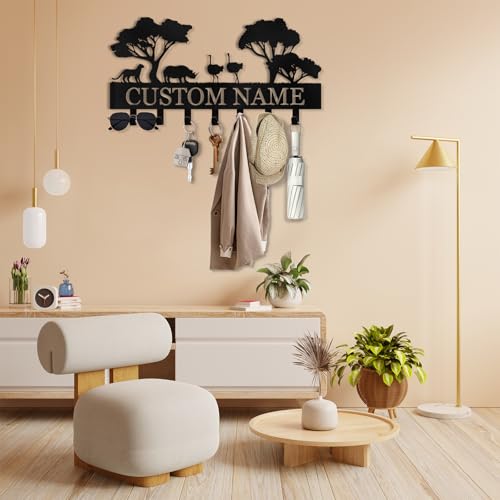 Personalized Key Holder Wall Mounted, Africa Animal Key Holder for Wall, Coat Hook Key Rack Wall Mount, Metal Cabin Key Hooks, Key Hooks Organizer for Home, Entryway, Hallway, Office - color: 01 Africa Animals