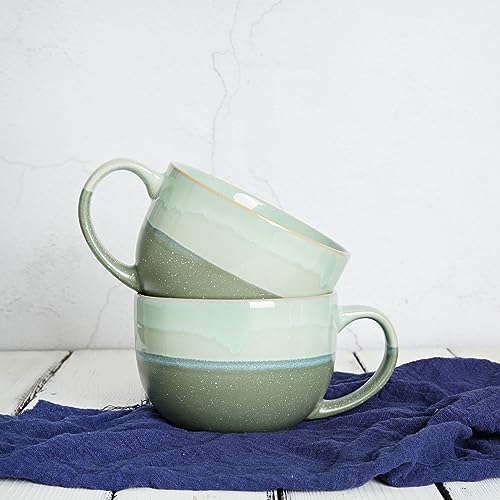 Bosmarlin Extra Large Ceramic Coffee Mug, 23 Oz, Microwave and Dishwasher Safe, Big Oversized Tea Cup for Office and Home, Reactive Glaze (Green) - color: Green