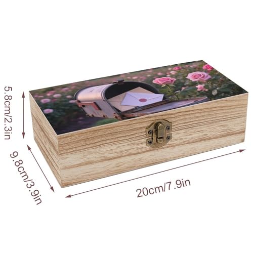 Letters in Rose Garden Wooden Keepsake Box Wood Memory Box with A Hinged Lid Wooden Storage Boxes Wood Gift Boxes for Picture Letter Time Capsule Keep Memories 8 * 3.7 * 2.3in