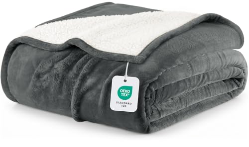 Utopia Bedding Reversible Plush Sherpa Blanket King Size Grey, 90x102 Inch | Soft, Warm, Fleece, Bed, Sofa, Couch, Camping, Travel, Cozy, All Season - color: Grey, size: King (90x102 Inch)