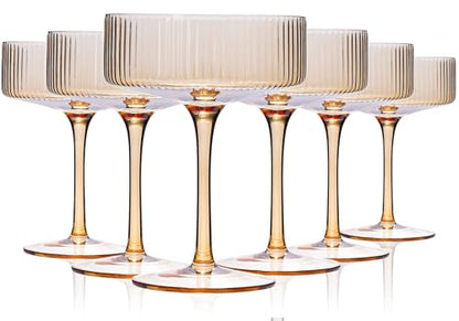 Amber Coupe Glasses Set of 6 |9 oz martini Glasses |Amber Cocktail Glasses Set,Champagne Coupe Glasses for Margarita, Bar,Dessert Glass - color: Amber