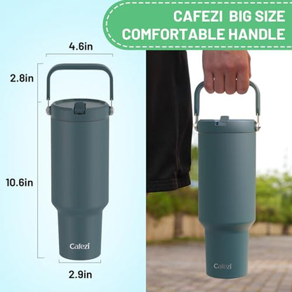 40 oz Insulated Tumbler with Top Handle and Flip Straw | Vacuum Insulated Stainless Steel Cup with Leak-Proof Lid, Sweat-Free, Fits Cup Holder, Keeps Ice Cold up to 30 Hours - color: Atrovirens, size: 40 Ounces