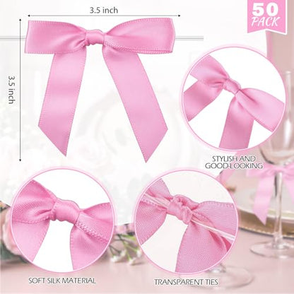 Zopeal Plastic Reusable Champagne Flute Glasses 6 oz and 50 Pcs Bow Set Acrylic Wedding Toasting Goblet 3.5" Bow Unbreakable Wine Cup for Bachelorette Bridal Shower Party(Clear and Pink) - color: Clear and Pink