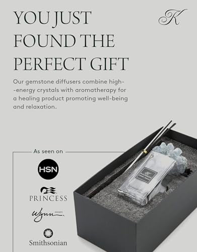 KALIFANO Luxury Glass and Celestite Crystal Diffuser with Decorative Selenite Reeds - Premium Fragrance/Aroma Diffuser Bottle with Healing Effects (Essential Oils Not Included) - color: Celestite