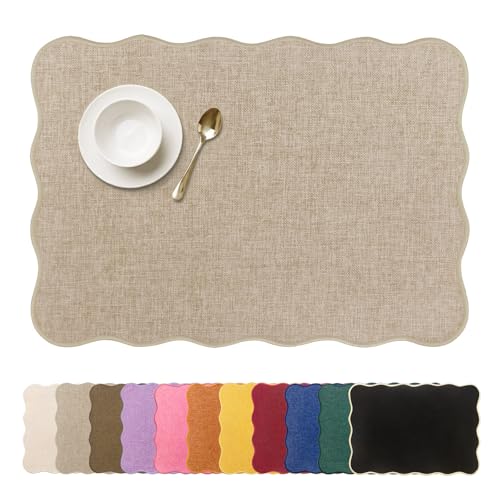 AHHFSMEI Faux Linen Placemats Set of 6 Heat Resistant Non-Slip Stain Proof Table Mats for Kitchen Dining Elegant Decor Place Mats (Linen Beige) - color: Linen Beige