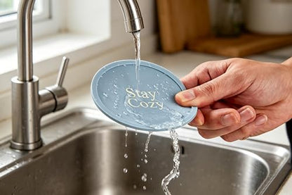 Silicone Coasters Set of 6, Premium Drink Coaster with Holder, Non-Slip, Non-Stick, Dishwasher Safe, Perfect for Hot and Cold Drinks, Protect Your Desks and Tables(6 Morandi Blue) - color: Morandi Blue