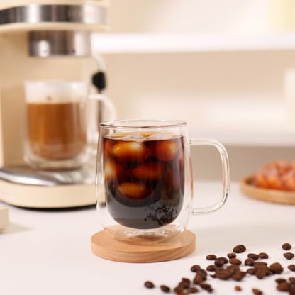 CNGLASS Large Double Wall Glass Coffee Mug 15.2oz,Clear Insulated Glass Espresso Cup with Big Handle,set of 2 - color: 15.2oz(2-pack)