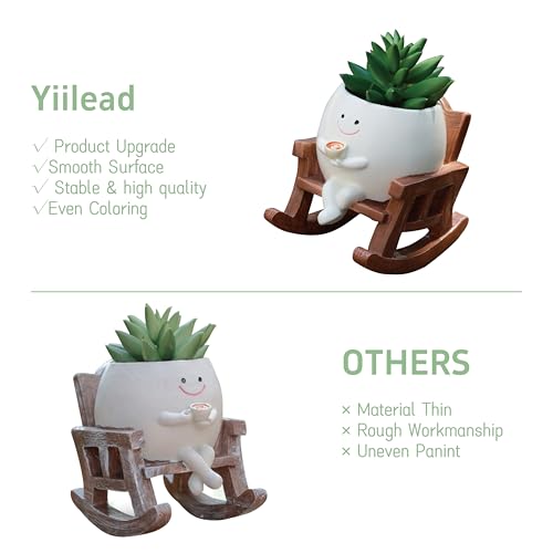 Smiley Face Planter Pot, Cute Coffee Plant Pots for Indoor Outdoor | Unique Rocking Chair Plant Pot for Succulents Plants Live with Drainage Hole,Gift IdeaI for Mother and Christmas（Small） - size: Small