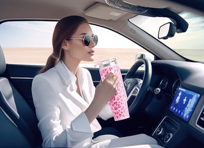 Meoky 40 oz Tumbler with Handle and Straw, Insulated Tumbler with Lid and Straw, Stainless Steel Travel Mug, Keeps Cold for 34 Hours, 100% Leak Proof, Fits in Car Cup Holder (Love) - color: Love, size: 40 Ounces