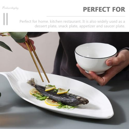 Hemoton Ceramic Fish Platter Oval Fish Plate White Oval Steamed Plate Food Serving Tray for Home Hotel Restaurant Shaped 18inch - size: 45.50X22.00X3.00CM