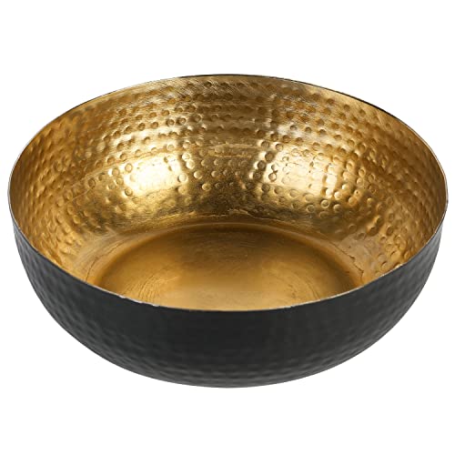 MyGift Black Metal Hammered Decorative Bowl for Home Decor with Gold Interior, Art Deco Style Centerpiece Table Decoration and Coffee Table Decor - Handcrafted in India (Dia 7.6 inches) - color: Black