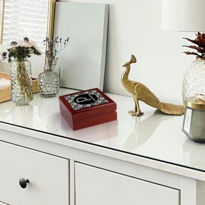 3dRose Pretty Black and White Floral Monogram Letter P Jewelry Box 7 x 7 inch with 4 inch tile