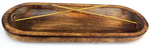 Dinil Incense Burner Holder – 11 Inch Natural Wood Ash Tray – Double Holes for Mixing Scents – Rustic Brown Finish – No Mess Elegant Design – Ideal for Yoga, Meditation Room, Home