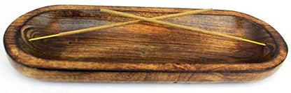 Dinil Incense Burner Holder – 11 Inch Natural Wood Ash Tray – Double Holes for Mixing Scents – Rustic Brown Finish – No Mess Elegant Design – Ideal for Yoga, Meditation Room, Home