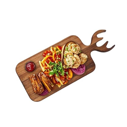 Acacia Wood Serving Board with Handle - 13" x 6" Wooden Cute Design Food Serving Tray for Kitchen Appetizers, Wooden Cutting Chopping Board for Meat, Vegetables, Bread, Cheese Board - size: 13" x 6" Acacia