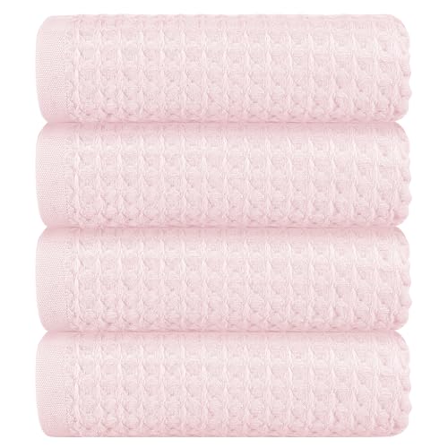 4 Piece 100% Cotton Waffle Bath Towel, Light Pink 27 x 54 inch | Cotton Bath Towels, Highly Absorbent and Quick Dry, Soft Waffle Weave Towels for Bathroom, Gym, Hotel, Spa, Daily Use - color: Light Pink, size: 4 Piece Bath Towel