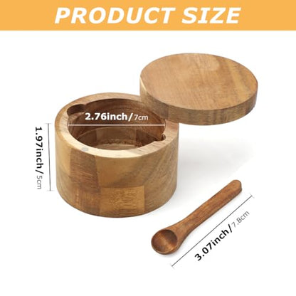 Saycker Wood Salt and Pepper Bowl, with Swivel Lid and Spoon Round Salt Container Spices Storage Box(7cm/2.76inch Dia) - color: S