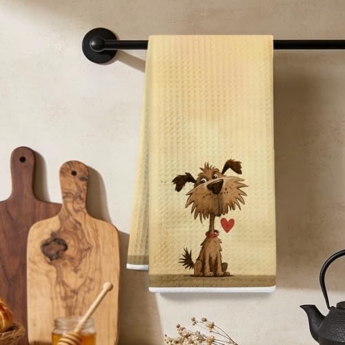 Cute Cartoon Dog Kitchen Towels, Absorbent Microfiber Tableware Decorative Dish Cloth Tea Towel, Waffle Hand Towels for Kitchen Home Bathroom, Dog Lover Gifts - color: Lm 339