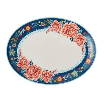 Pioneer Woman Keepsake Floral Large 16-inch Ceramic Oval Platter Serving Tray