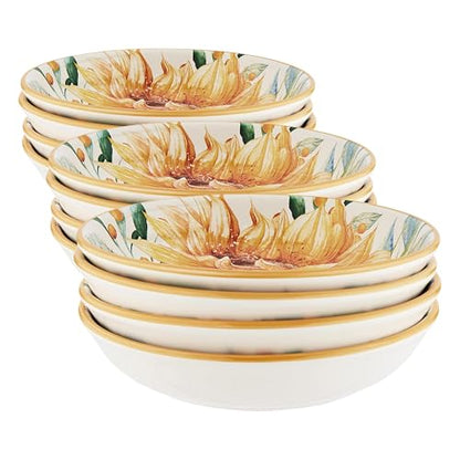 Certified International Sunflower Fields 9" Soup/Pasta Bowls, Set of 4 – 38 oz Ceramic Bowls Great for Pasta, Salad, Chili, or Hearty Meals – Everyday Dining or Elegant Entertaining Use (Pack of 3) - size: Large (Pack of 3)