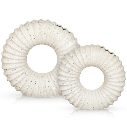 White Donut Vase with Modern Asymmetrical Shoulder, Ceramic Vase for Flowers, Clay Pottery with Natural Speckles for Home Living Room Mantel Shelf & Office Table Decor, Boho Style & Set of 2 - style: Asymmetrical Shoulder