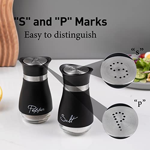 Lonffery Salt and Pepper Shakers Set | Stainless Steel with Glass Bottle for Table, RV, Camp, BBQ, Set of 2, Black - color: Matte Black