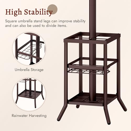FAVOOSTY Coat Rack Freestanding,Coat Rack Stand with Umbrella Holder,Metal Coat Tree with 12 Hooks,Tree Clothes Hat for Entryway, Hallway, Bedroom, Living Room & Office -Brown - color: Brown