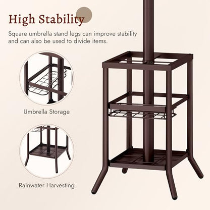 FAVOOSTY Coat Rack Freestanding,Coat Rack Stand with Umbrella Holder,Metal Coat Tree with 12 Hooks,Tree Clothes Hat for Entryway, Hallway, Bedroom, Living Room & Office -Brown - color: Brown