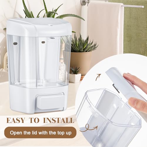 Hushee 4 Pcs Wall Mounted Soap Dispenser,27 Oz 800 Ml,White | Manual Press, 800ml 27oz Capacity Clear Window, For Restaurant Bathroom Kitchen Hotel, Liquid Soap Shampoo Dispenser - color: White, size: 27 oz 800 ml