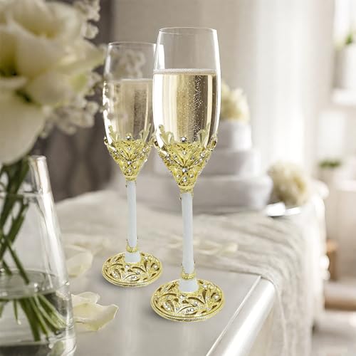Champagne Flutes -His and Hers,Wedding Toasting Glasses for Engagement Celebrations, Bridal Shower and Registry Idea, Tall Wine Glasses for Bride and Groom Gifts,7oz (Gold&white) - color: Gold&white