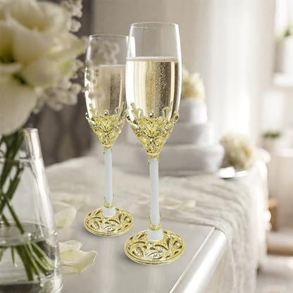 Champagne Flutes -His and Hers,Wedding Toasting Glasses for Engagement Celebrations, Bridal Shower and Registry Idea, Tall Wine Glasses for Bride and Groom Gifts,7oz (Gold&white) - color: Gold&white