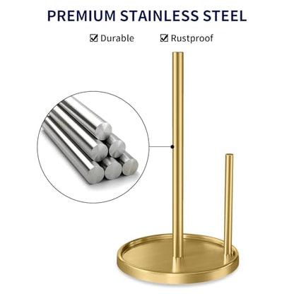 Jesginboo Paper Towel Holder Countertop, Gold Kitchen Paper Towels Holder, Paper Roll Holder with Weighted Base - color: Gold