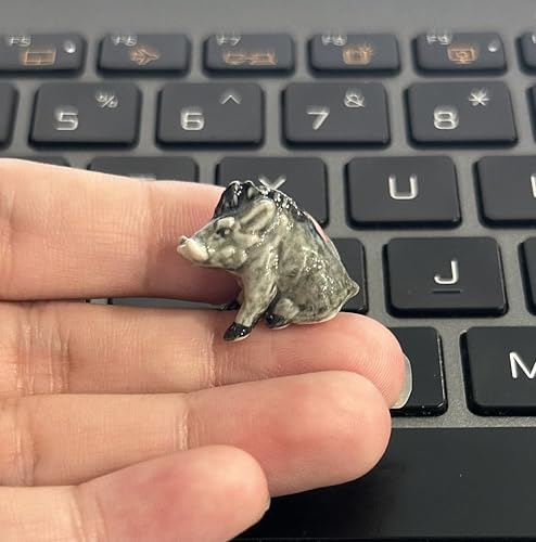 Adorable Mini Ceramic Animal Figurine – Porcelain Miniature Collectible Decor (Gray Wild Boar) - style: Gray Wild Boar
