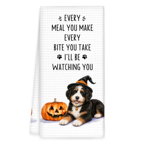 Bernedoodle Gifts Fall Dog Kitchen Towels, Autumn Dog Hand Towels | Halloween Bernedoodle Owners Dish Tea Towel for Kitchen Decorative, Autumn Pumpkin Dogs Bathroom Kitchens Decor, 16x24In - color: Bernedoodle