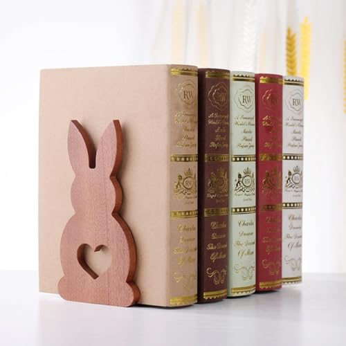 2-Pack Bunny Ebony Bookends, 6.7x3.5in | Solid Wood, Natural Grain, Non-Slip Base, Detachable, for Shelves/Desk/Kids Room - color: Ebony Wood Rabbit